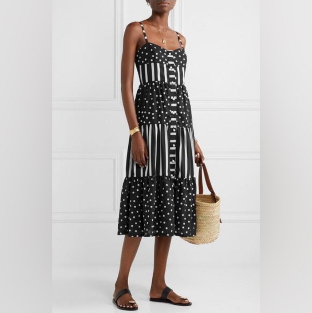 Solid & Striped Tiered Polka Dot and Striped Midi Dress Size Large